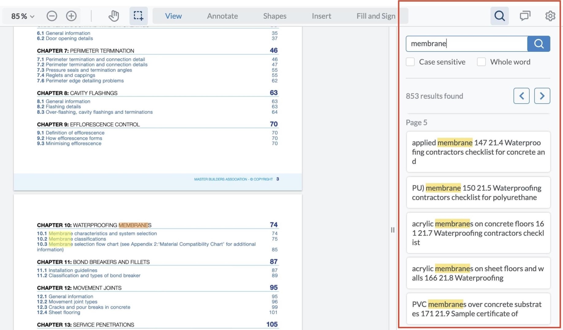 search in document