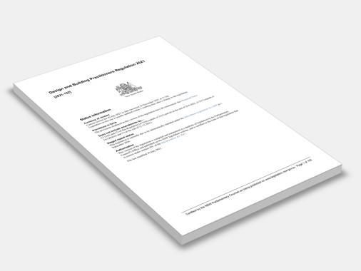 Design and Building Practitioners Regulation 2021 cover 2021