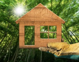 Image of a front profile of a house being held by a gloved hand